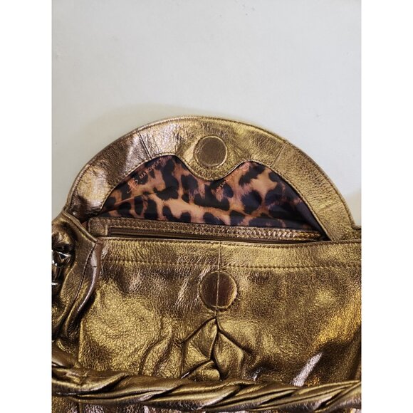 B. Makowsky Handbag Purse Metallic Bronze Purse Shoulder Leopard Liner Pockets - Picture 4 of 9